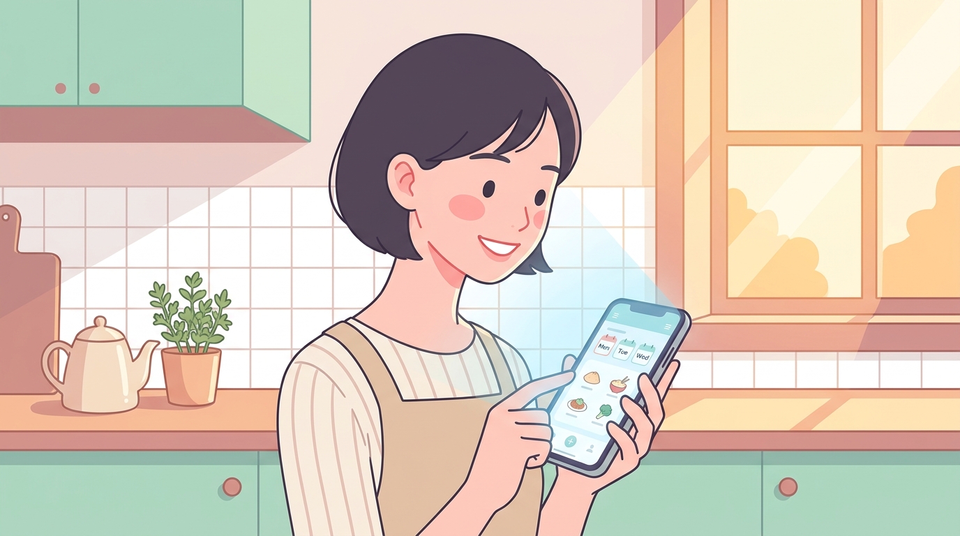 はらぺこAI献立メーカーをスマホで使う様子