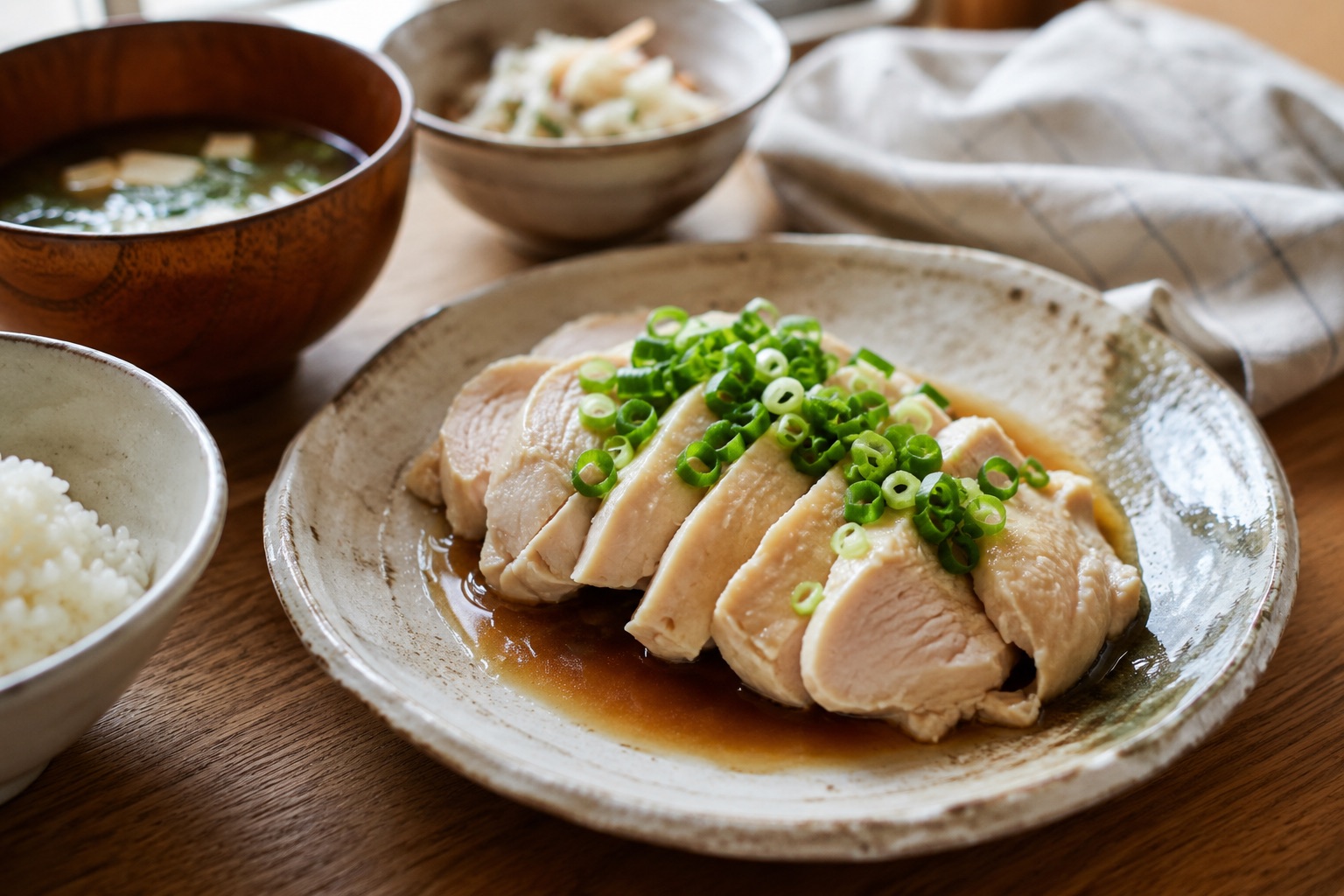 鶏むね肉のレンジ蒸し（ポン酢・小ねぎ）