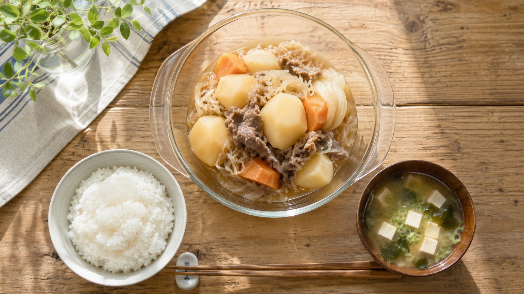 火を使わない無水肉じゃが 完成・食卓に並べた一皿