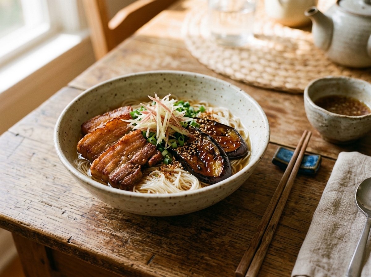 ナスと豚バラの素麺